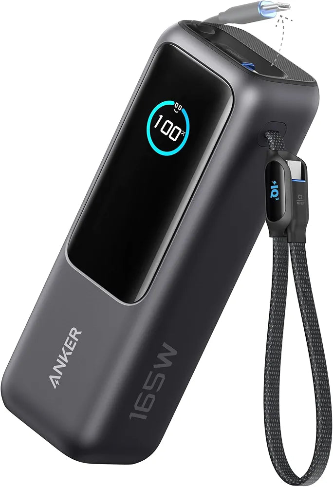 Anker Power Bank 25000mAh 165W Ultra-Fast Portable Charger with Built-In and Retractable